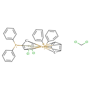 dichloro(1,1'-bis(diphenylphosphanyl)ferrocene)palladium(II) dichloromethane adduct,CAS No. 95464-05-4.