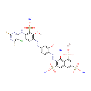 copper tetrasodium 7-[[4-[[4-[(5-chloro-2,6-difluoropyrimidin-4-yl)amino]-2-methoxy-3-sulfonatophenyl]diazenyl]-2-oxidophenyl]diazenyl]-8-oxidonaphthalene-1,3,6-trisulfonate,CAS No. 68239-54-3.