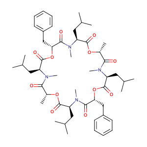 (3S,6R,9S,12R,15S,18R,21S,24R)-6,18-dibenzyl-4,10,12,16,22,24-hexamethyl-3,9,15,21-tetrakis(2-methylpropyl)-1,7,13,19-tetraoxa-4,10,16,22-tetrazacyclotetracosane-2,5,8,11,14,17,20,23-octone,CAS No. 133413-70-4.