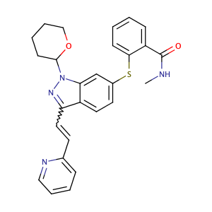 N-Methyl-2-[[3-[(1E)-2-pyridin-2-ylethenyl]-1-(tetrahydro-2H-pyran-2-yl)-1H-indazol-6-yl]thio]benzamide,CAS No. 885126-35-2.