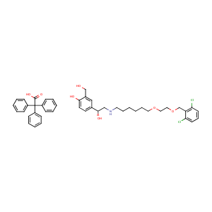 Triphenyl-acetic acid 4-{(1R)-2-[(6-{2-[(2,6-dichlorobenzyloxy)]-ethoxy}hexyl)amino]-1-hydroxyethyl}-2-(hydroxymethyl)phenol,CAS No. 503070-58-4.