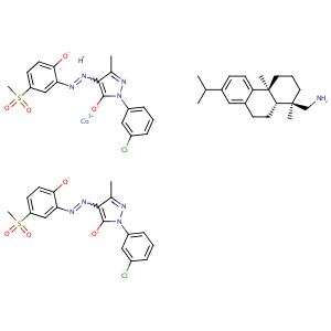 Cobaltate(1-), bis[2-(3-chlorophenyl)-2, 4-dihydro-4-[[2-hydroxy-5-(methylsulfonyl)phenyl]azo ]-5-methyl-3H-pyrazol-3-onato(2-)]-, hydrogen, compd. with [1R-(1,4a,10a )]-1,2,3,4,4a,9,10,10a-octahydro-1,4a-dimethyl -7-(1-methylethyl)-1-phenanthrenemetha,CAS No. 20506-24-5.