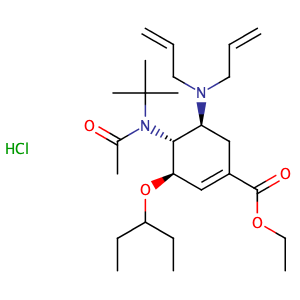 (3R,4R,5S)-Ethyl 4-(N-(tert-butyl)acetamido)-5-(diallylamino)-3-(pentan-3-yloxy)cyclohex-1-enecarboxylate hydrochloride,CAS No. 651324-08-2.
