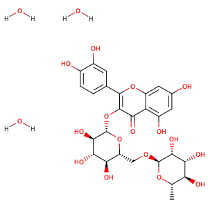 2-(3,4-dihydroxyphenyl)-5,7-dihydroxy-3-(((2S,3R,4S,5S,6R)-3,4,5-trihydroxy-6-((((2R,3R,4R,5R,6S)-3,4,5-trihydroxy-6-methyltetrahydro-2H-pyran-2-yl)oxy)methyl)tetrahydro-2H-pyran-2-yl)oxy)-4H-chromen-4-one trihydrate,CAS No. 250249-75-3.