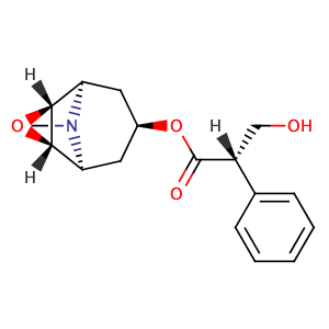 (S)-3-hydroxy-2-phenyl-propionic acid 9-methyl-(1rN,2tH,4tH,5cN)-3-oxa-9-aza-tricyclo[3.3.1.02,4]non-7t-yl ester,CAS No. 51-34-3.