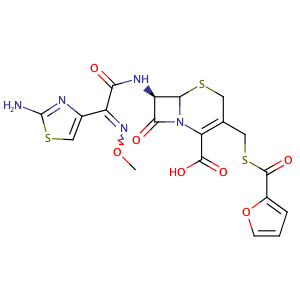(6R,7R)-7-((Z)-2-(2-Aminothiazol-4-yl)-2-(methoxyimino)acetamido)-3-(((furan-2-carbonyl)thio)methyl)-8-oxo-5-thia-1-azabicyclo[4.2.0]oct-2-ene-2-carboxylic acid,CAS No. 80370-57-6.
