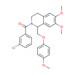 Methanone, (3-chlorophenyl)[3,4-dihydro-6,7-dimethoxy-1-[(4-methoxyphenoxy)methyl]-2(1H)-isoquinolinyl]-,CAS No. 486427-17-2.