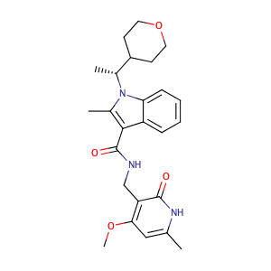 N-[(1,2-dihydro-4-methoxy-6-methyl-2-oxo-3-pyridinyl)methyl]-2-methyl-1-[(1R)-1-(tetrahydro-2H-pyran-4-yl)ethyl]-1H-Indole-3-carboxamide ,CAS No. 1802175-06-9.