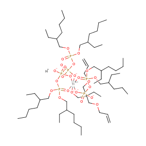 [P,P-bis(2-ethylhexyl) diphosphato(2-)-κO'']bis[P,P-bis(2-ethylhexyl) diphosphato(2-)-κO'',κO''''][2,2-bis[(2-propen-1-yloxy)methyl]-1-butanolato-κO]-Titanate(3-), hydrogen (1:3),CAS No. 103432-54-8.