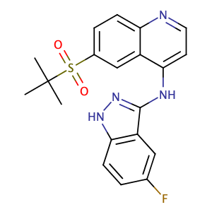 6-[(1,1-dimethylethyl)sulfonyl]-N-(5-fluoro-1H-indazol-3-yl)-4-Quinolinamine,CAS No. 1346547-00-9.