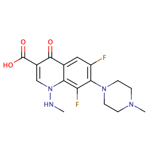 6,8-Difluor-1-(methylamino)-7-(4-methyl-1-piperazinyl)-1,4-dihydro-4-oxo-3-chinolincarbonsaeure,CAS No. 100276-37-7.