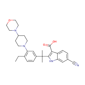 6-cyano-2-(2-{4-ethyl-3-[4-(morpholin-4-yl)piperidin-1-yl]phenyl}propan-2-yl)-1H-indole-3-carboxylic acid,CAS No. 1256584-78-7.