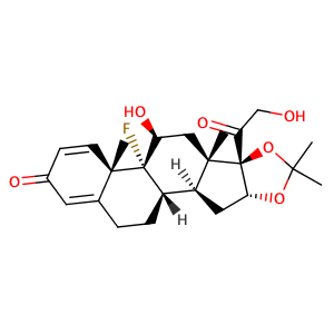 9α-fluoro-11β,21-dihydroxy-16α,17α-isopropylidenedioxy-1,4-pregnadiene-3,20-dione,CAS No. 76-25-5.