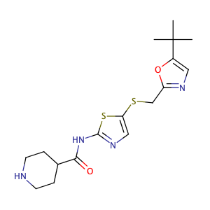 N-[5-[(5-tert-Butyl-1,3-oxazol-2-yl)methylsulfanyl]-1,3-thiazol-2-yl]piperidine-4-carboxamide,CAS No. 345627-80-7.