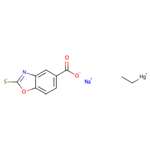 sodium; ethylmercury(1+); 2-sulfido-1,3-benzoxazole-5-carboxylate,CAS No. 16509-11-8.