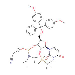 (2R,3R,4R,5R)-2-((Bis(4-methoxyphenyl)(phenyl)methoxy)methyl)-4-((tert-butyldimethylsilyl)oxy)-5-(2,4-dioxo-3,4-dihydropyrimidin-1(2H)-yl)tetrahydrofuran-3-yl (2-cyanoethyl) diisopropylphosphoramidite,CAS No. 118362-03-1.