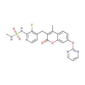 3-{2-(methylaminosulfonyl)amino-3-fluoropyridin-4-ylmethyl}-4-methyl-7-(pyrimidin-2-yloxy)-2-oxo-2H-1-benzopyran,CAS No. 946128-88-7.